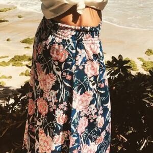 Cabana Saint Barth Floral Maxi Skirt Women’s Size XS Navy Pink Silk Blend